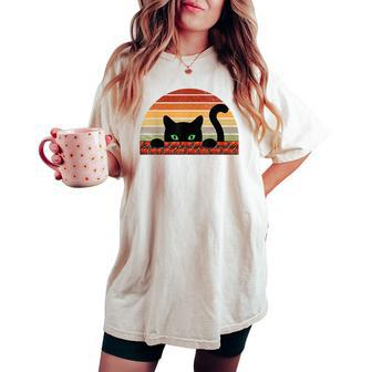 Black Cat Retro For Cat Lovers Cat Mother Cat Mom Cat Dad Women's Oversized Comfort T-shirt | Mazezy