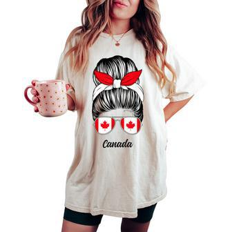 Canada Messy Bun Cute Canadian Flag Pride Women Girls Women's Oversized Comfort T-shirt | Mazezy
