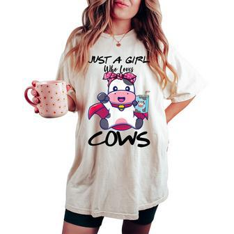 Cowgirl Cow Print Pink Bandanas A Girl Loves Cows Women's Oversized Comfort T-shirt | Mazezy