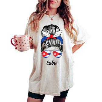 Cuba Messy Bun Cute Cuban Flag Pride Women Girls Women's Oversized Comfort T-shirt | Mazezy
