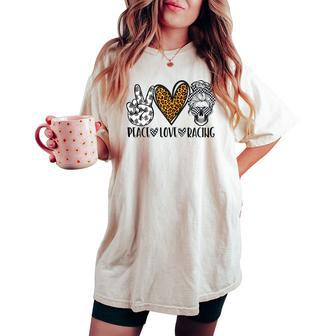 Dy Peace Love Racing Messy Bun Skull Leopard Print Women's Oversized Comfort T-shirt | Mazezy