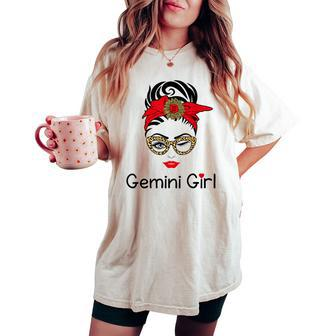 Gemini Girl Leopard Sunflower Zodiac Birthday Girl Women's Oversized Comfort T-shirt | Mazezy