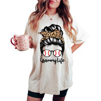 Grammy Life Messy Bun Hair Baseball Player Grammy Women's Oversized Comfort T-shirt | Mazezy