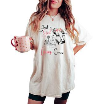 Just A Girl Who Loves Cows Farmer Cow Farm Cute Women's Oversized Comfort T-shirt | Mazezy