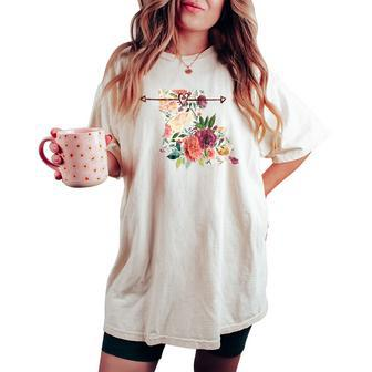 Louisiana Floral Flower Arrow Heart Women's Oversized Comfort T-shirt | Mazezy