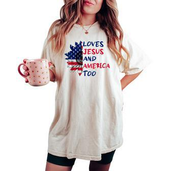 Loves Jesus And America Too Sunflower Women's Oversized Graphic Print Comfort T-shirt - Monsterry AU