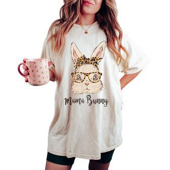 Mama Bunny Easter Rabbit Leopard Bandana Glasses Women Girls Women's Oversized Comfort T-shirt | Mazezy