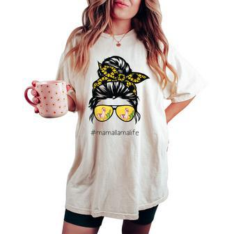 Mama Llama Messy Bun Life Hair Glasses Sunflower Women's Oversized Comfort T-shirt | Mazezy