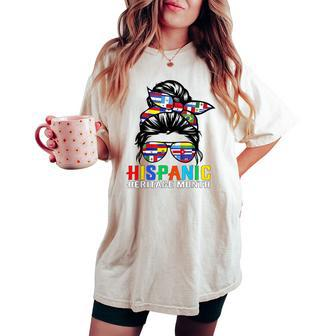 National Hispanic Heritage Month Latin Flags Messy Bun Women's Oversized Comfort T-shirt | Mazezy