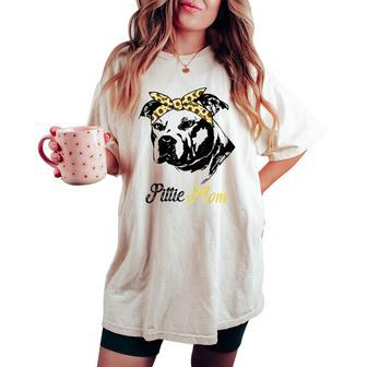 Pittie Mom Pitbull With Sunflower Bandana Women's Oversized Comfort T-shirt | Mazezy