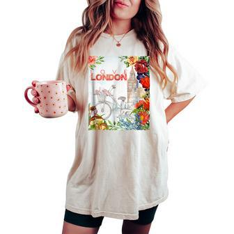 Retro Bike & Love London Floral Graphic Women's Oversized Comfort T-shirt | Mazezy
