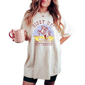 Retro Cowgirl Hold Your Horse Giddy Up Western Cowboy Women's Oversized Comfort T-shirt | Mazezy