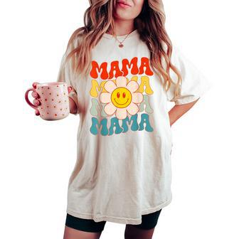 Retro Groovy Happy Face Mama Daisy Flower Smile Face Trendy Women's Oversized Comfort T-shirt | Mazezy