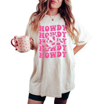 Rodeo White Howdy Western Retro Cowboy Hat Southern Cowgirl Women's Oversized Comfort T-shirt | Mazezy