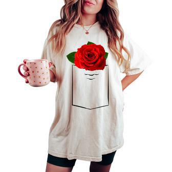 Rose In The Pocket Beautiful Floral Red Rose Flower Women's Oversized Comfort T-shirt | Mazezy