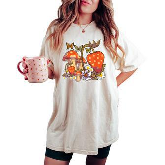 Strawberry Mushroom Daisy Flowers Butterflies Cottagecore Women's Oversized Comfort T-shirt | Mazezy