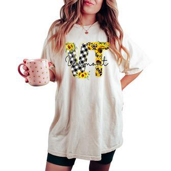 Vermont Sunflower Leopard Print Women's Oversized Comfort T-shirt | Mazezy