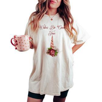 Wishes Do Come True Floral Unicorn Novelty For Her Women's Oversized Comfort T-shirt | Mazezy
