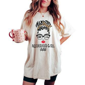Aquarius Girl Wink Eye Woman Face Wink Eyes Lady Birthday Women's Oversized Comfort T-shirt | Mazezy
