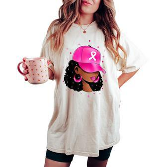 Black Girl Black Woman Breast Cancer Awareness Pink Ribbon Women's Oversized Comfort T-shirt - Seseable