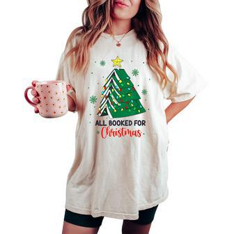 Christmas Book Tree Retro All Booked For Christmas Women Women's Oversized Comfort T-shirt - Seseable