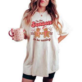 Christmas School Teacher Retro Librarian Groovy Xmas Books Women's Oversized Comfort T-shirt - Thegiftio UK