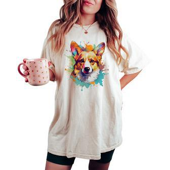 Corgi Mom Dog Lover Colorful Artistic Corgi Owner Women's Oversized Comfort T-shirt - Seseable