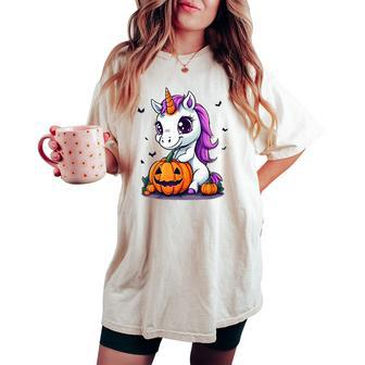 Cute Halloween Girls Witchy Unicorn Halloween Women's Oversized Comfort T-shirt | Mazezy