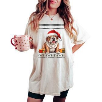 Dog Christmas Cute Bulldog Santa Hat Ugly Christmas Sweater Women's Oversized Comfort T-shirt - Monsterry AU