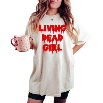 Dripping Blood Halloween Zombie Movie Living Dead Girl Halloween Women's Oversized Comfort T-shirt | Mazezy