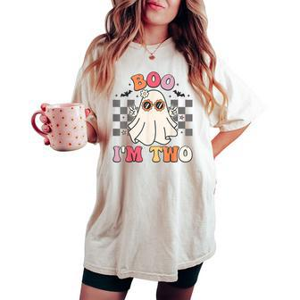 Groovy Boo I'm Two 2Nd Birthday Halloween Ghost Women's Oversized Comfort T-shirt | Mazezy