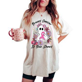 Groovy Breast Cancer Is Boo Sheet Ghost Halloween Women's Oversized Comfort T-shirt - Monsterry UK