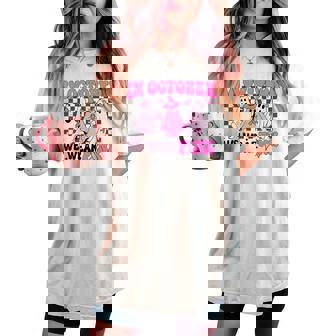 Groovy Wear Pink Breast Cancer Warrior Ghost Boo Halloween Women's Oversized Comfort T-shirt | Mazezy