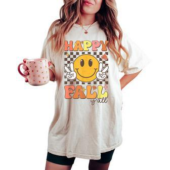 Happy Fall Y'all Retro Smile Face Thanksgiving Autumn Lovers Women's Oversized Comfort T-shirt - Seseable