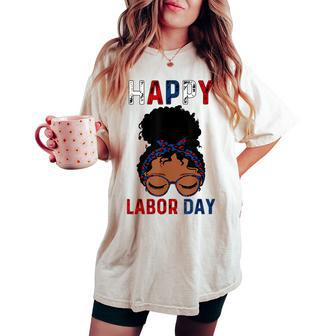 Happy Labor Day Happy Vintage Labor Day Messy Bun Women's Oversized Comfort T-shirt | Mazezy CA