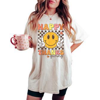 Happy Thanksgiving Retro Smile Face Fall Autumn Women's Oversized Comfort T-shirt - Thegiftio UK