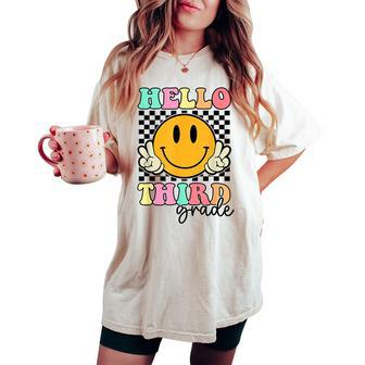Hello Third Grade Groovy Retro First Day Back To School Women's Oversized Comfort T-shirt - Seseable
