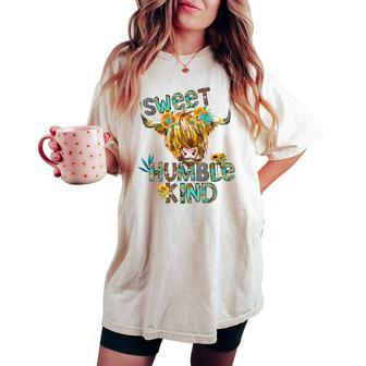 Highland Cow Sunflower Sweet Humble Kind Western Country Women's Oversized Comfort T-shirt - Monsterry DE