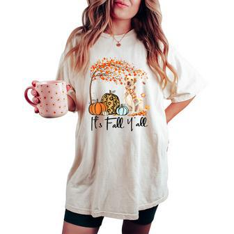 It's Fall Y'all Labrador Retriever Pumpkin Autumn Leaf Fall Women's Oversized Comfort T-shirt - Seseable