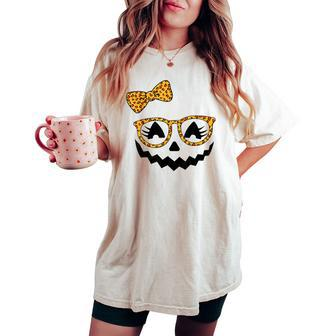 Jack O Lantern Face Leopard Glasses Halloween Pumpkin Women's Oversized Comfort T-shirt - Monsterry CA