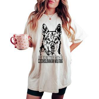 Life Is Better Czechoslovakian Wolfdog Dog Mom Dog Women's Oversized Comfort T-shirt | Mazezy