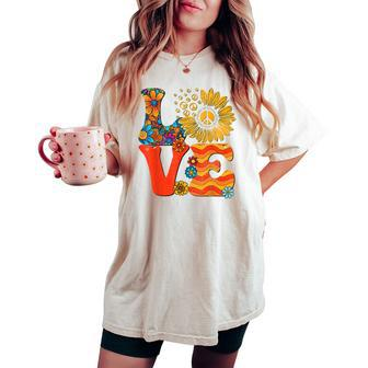 Love Peace Sign 60'S 70'S Costume Party Outfit Groovy Hippie Women's Oversized Comfort T-shirt - Seseable