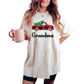 Matching Christmas Pajamas Cute Plaid Truck Grandma Women's Oversized Comfort T-shirt | Mazezy