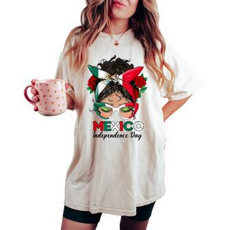 Messy Bun Mexican Flag Independence Day Woman Vintage Women's Oversized Comfort T-shirt | Mazezy