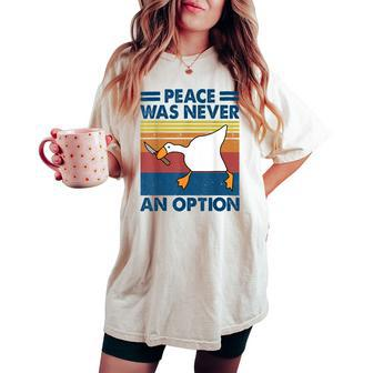 Murder Duck Peace Was Never An Option Duck With Knife Meme Women's Oversized Comfort T-shirt - Monsterry CA