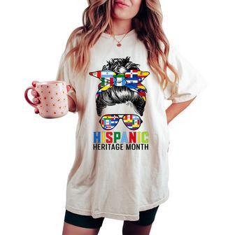 National Hispanic Heritage Month Messy Bun Latin Flags Women's Oversized Comfort T-shirt | Mazezy