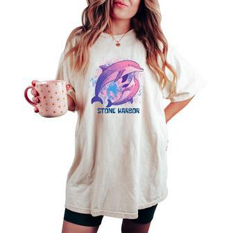 Ocean Dolphin Stone Harbor Vacation Boho Style Porpoise Women's Oversized Comfort T-shirt | Mazezy