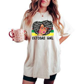 Octobre Girl Black With Red Glasses Birthday Women's Oversized Comfort T-shirt | Mazezy
