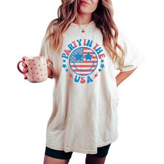 Party In The Usa 4Th Of July Preppy Smile Women's Oversized Comfort T-shirt - Seseable
