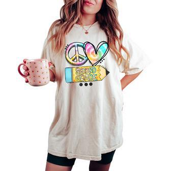 Peace Love Second Grade Tie-Dye Student Teacher Women's Oversized Comfort T-shirt - Monsterry